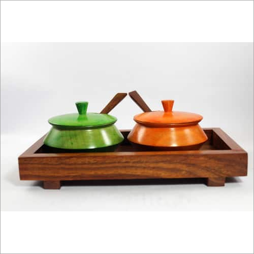 Green And Orange Handie Wooden Tray With Handle