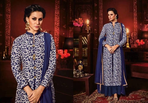 Blue Thapa Silk Plazzo Suit Online