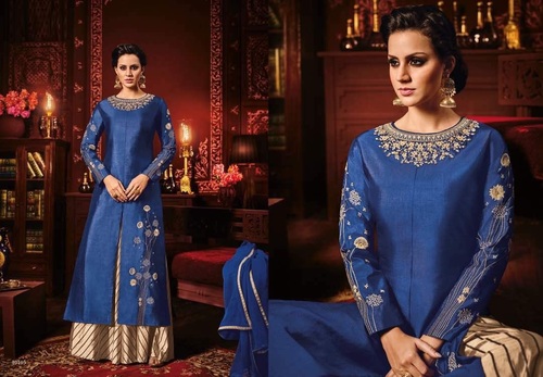 Blue Silky Shine Designer Indo Western Suit Online