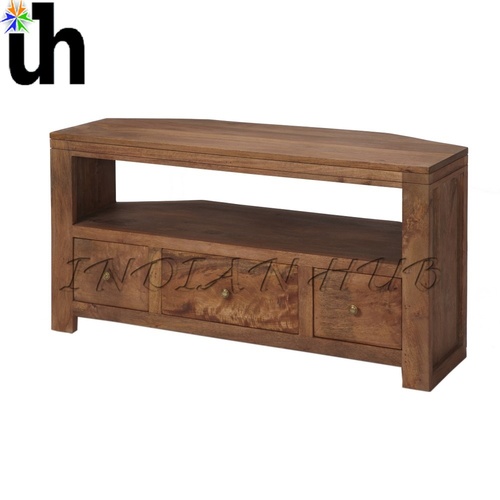 Console Stylist Table - Solid Mango Wood, 100x40x76cm, Light Stain, Brass Handles, Handmade, Spacious Storage