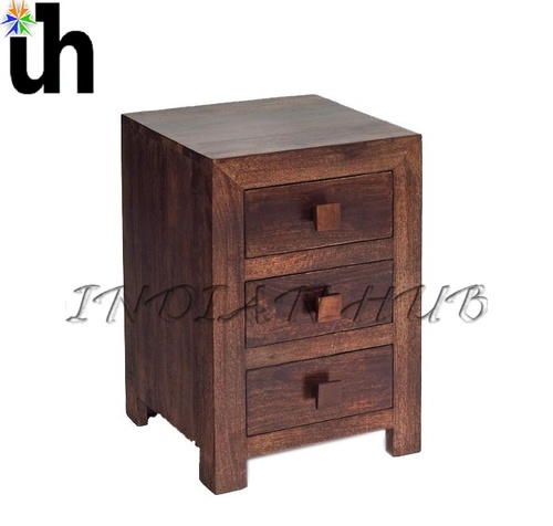 Drawer Bedside - Solid Mango Wood, 42x40x62 cm, Deep Walnut | Handcrafted, 3 Drawers, Wooden Handles, Eco-Friendly