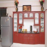 Crockery Units - Wood, Variable Dimensions, Red | Glass Doors, Multiple Drawers, Ample Storage, Durable, Elegant Design, Termite Proof, Glossy Finish