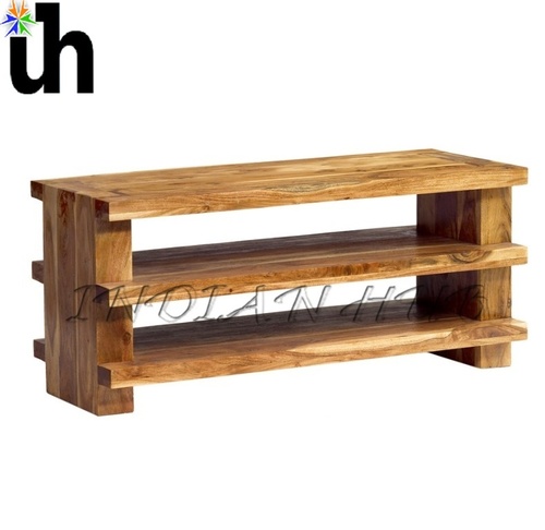 Unit - 3 Shelves - Solid Acacia Wood, 120x50x55cm, Rustic Teak Finish, Handcrafted, No Assembly Required