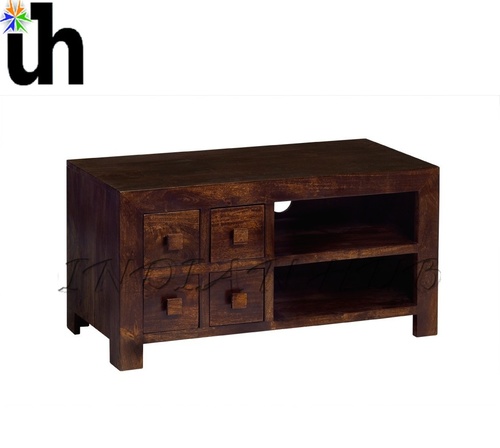 TV Video Unit - Solid Grade A Mango Wood, 100x50x52 cm, Dark Walnut | Handcrafted, Eco-Friendly, Durable, No Assembly