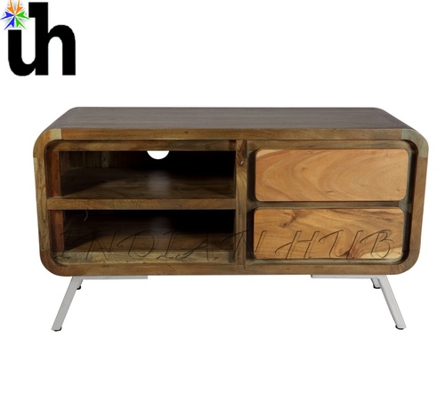 TV Cabinet - Solid Hardwood & Reclaimed Metal, 110x60x55 cm, Brown, Eco-Friendly Modern Design