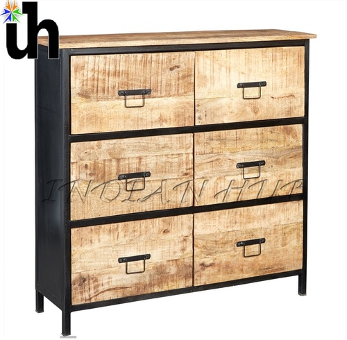 Industrial 6 Drawer Chest - Reclaimed Wood & Metal, 100x45x100cm, Six Drawers, Stylish Storage