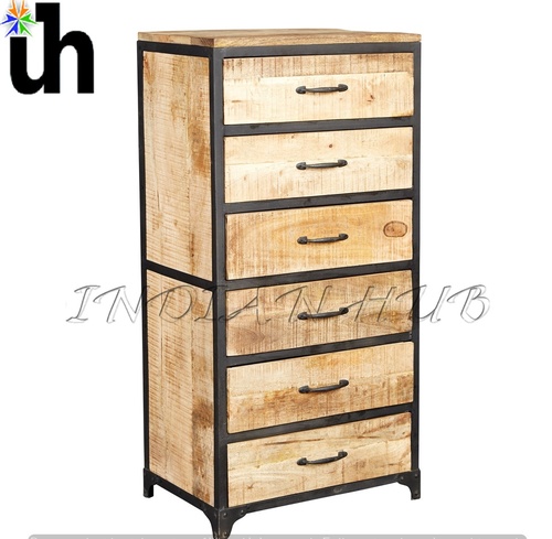 Industrial Tall Chest - Metal & Reclaimed Wood, 60x40x120 cm | Six Drawers, Rustic Design, Ample Storage, Easy Assembly
