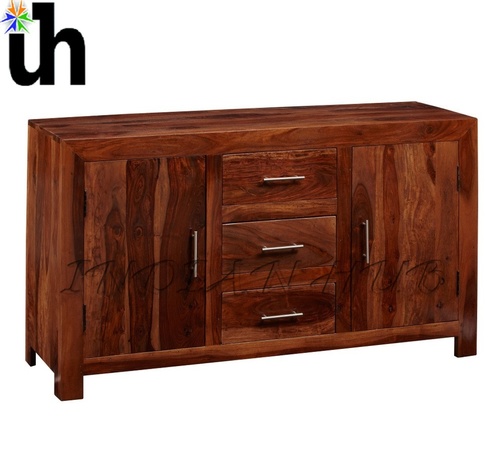 Sideboard Large - Solid Hardwood, 135x45x75cm, Honey Stain, Nickel Handles, Handcrafted, Eco-Friendly