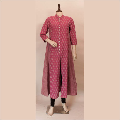 Maroon Ladies Designer Block Print Kurtis