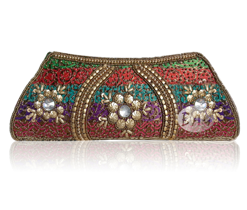 Multi Color Silk Brocade Colourful Clutch Bag
