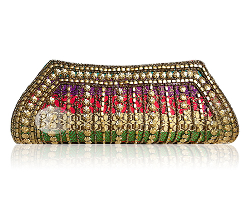 Multy Color Silk Brocade Embroidered Hand Clutch