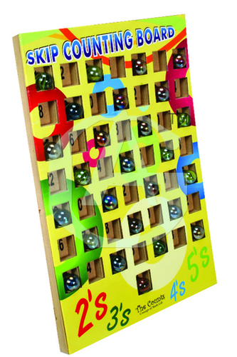 SKIP COUNTING - Wood Board 20x30cm Yellow, 50 Holes 25 Marbles | Educational Skip Counting Multiplication Pattern Game