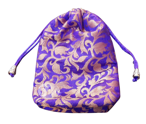 Marriage Gift Bag - Silk, 5x7 Inches, Purple | Drawstring Closure, Floral Pattern, Reusable, Elegant Durable Design