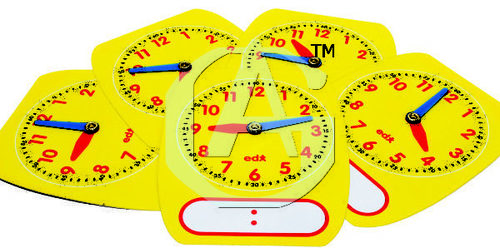 Student Clock Write And Wipe - Cardstock, 10cm, Yellow | Movable Hands, Writeable, Reusable, Classroom Time Learning Set of 5