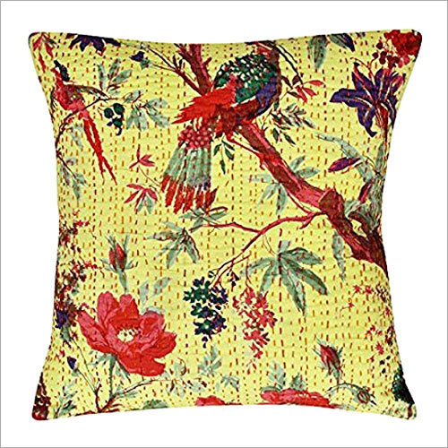 Bird Printed Kantha Cushion Cover