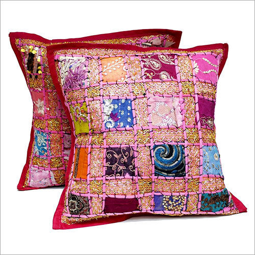 Multicolor Embroidery Sequin Patchwork Indian Cushion Cover