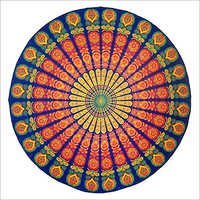 Handmade Sanganeer Peacock Mandala 72 Round 100% Cotton Tablecloth