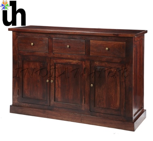 Wooden Mango Large Sideboard - 135x50x90 cm, Solid Mango Wood, Mahogany Hue, Brass Handles, Handcrafted Design