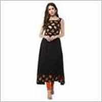Ladies Fancy Kurtis - Cotton, 44 Inch, Black | Stylish Design, Comfortable Fabric, Round Neck, 3/4 Sleeves
