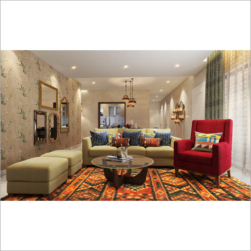 Living Room Interior - Various Materials, Beige, Modern Style | Space Optimization, Comfortable Seating, LED Lighting
