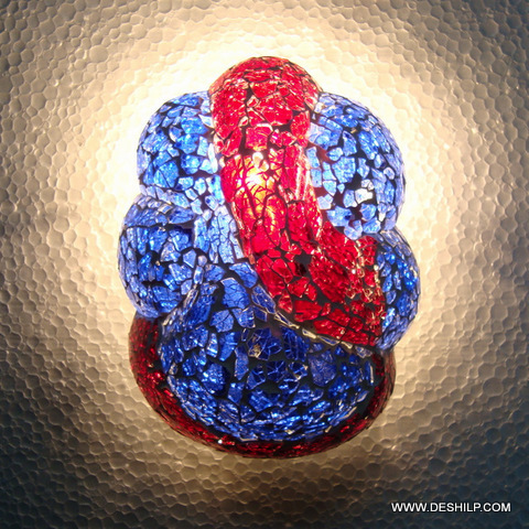 Machine Made Lord Ganesha Antique Red And Blue Glass Lamps