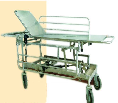 Emergency Trolley - Stainless Steel, 84L x 20W x 24-32H Inch | Remote Operated, Height Adjustable, Mobile on Castors with Brakes, I.V. Rod & Utility Tray