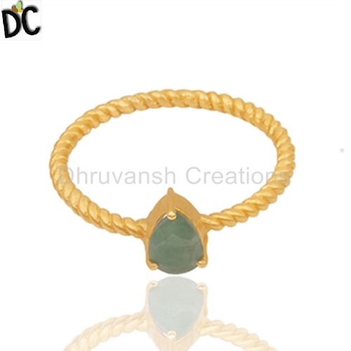 Designer Gold Plated Emerald Gemstone Ring
