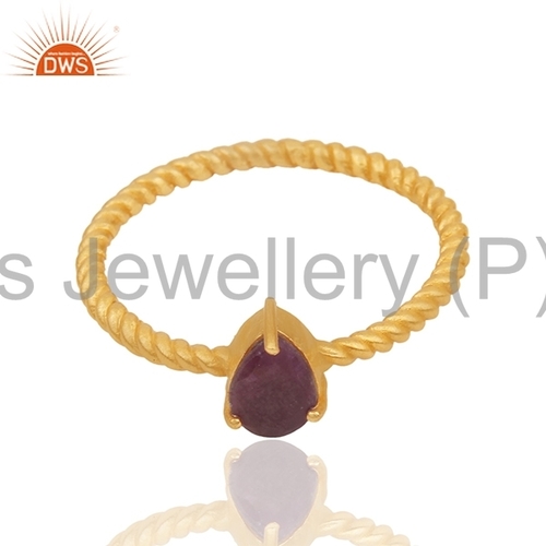 Natural Ruby Gemstone Gold Plated Ring