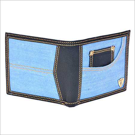Jeans Upper Leather Wallet - Genuine Leather, 10cm x 11.5cm x 1.5cm, Black & Denim Blue | Lightweight, Unique Design, Multiple Pockets for Cash and Cards