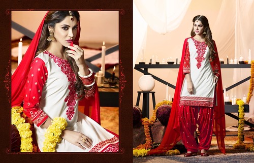 Designer Cotton Dress Material - Cotton Top 2.50 Mtr, Rayon Bottom 2.70 Mtr, Nazneem Dupatta 2.40 Mtr, Embroidered Fancy Sleeves