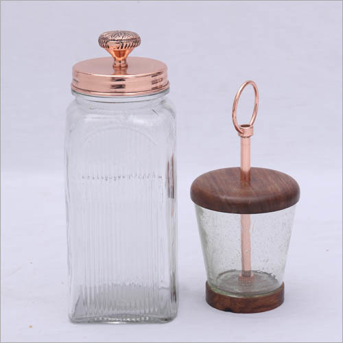 Decorative Metal & Wood Jar