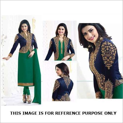 Fancy Georgette Dress Material - Satin Georgette, Santoon, Nazneem, Size 48, Green | Elegant Design, Jacket Style, Semi-Stitched
