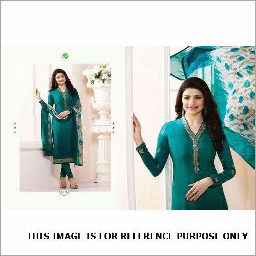 Logn Straight Cut Suit - Satin Georgette Top, Heavy Banglori Koti, Santoon Bottom, Nazneem Dupatta, Size 48, Teal | Elegant Design, Comfortable Fit, Stylish Attire, Occasional Wear
