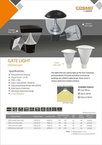 Plastic And Ceramic Rivera Royal White Gate Lights