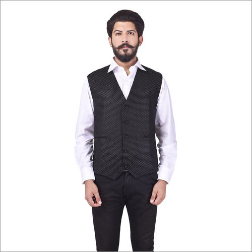 Waist Coats - Cotton, Sleeveless Design | Black, Plain Pattern for Men