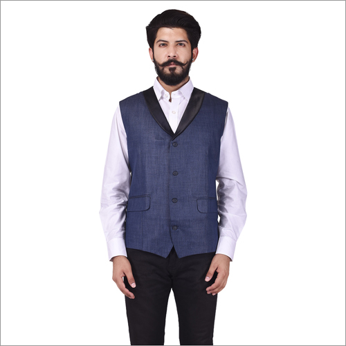 Waist Coats - Cotton Material, Sleeveless Design, Blue Color | Plain Pattern for Men