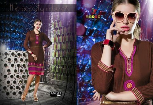 Embroidered Kurti - Rayon Slub, 40 Inches, Brown | Printed & Embroidered, Elegant Design, Comfortable Fabric, Matching Set