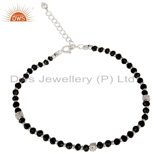 925 Silver Black Onyx Gemstone Beads Bracelet