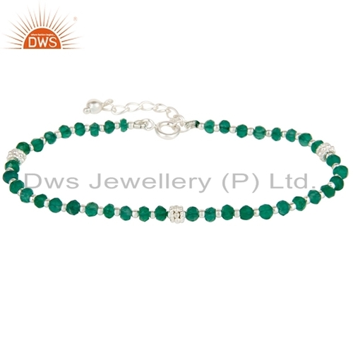 Green Onyx Beaded Sterling Silver Bracelet Jewelry