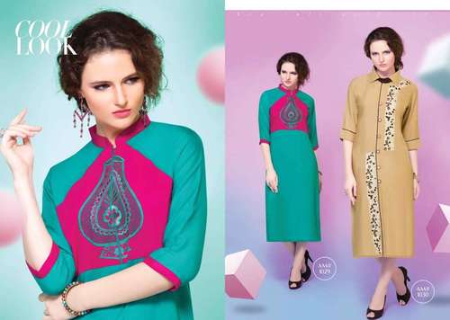 Rayon Embroidered Kurti - Teal, Sizes L, XL | Elegant Design, Comfortable Fit, Stylish Rayon Fabric