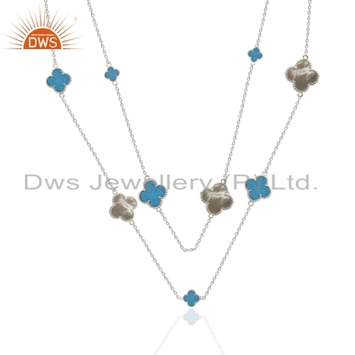 Pearl and Turquoise Gemstone Clover Necklace