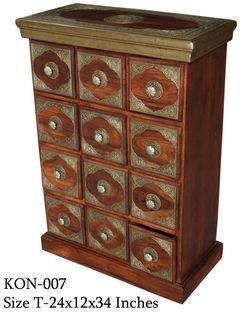 Desk - Wood 24x12x34 Inches, Brown | 12 Drawers, Brass Engraving, Brass Knobs, Termite Resistant, Shiny Finish
