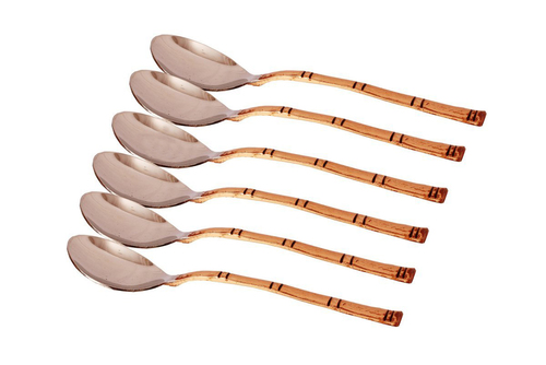 Set Of 6 Handmade Copper & Stainless Steel Table Spoon Set