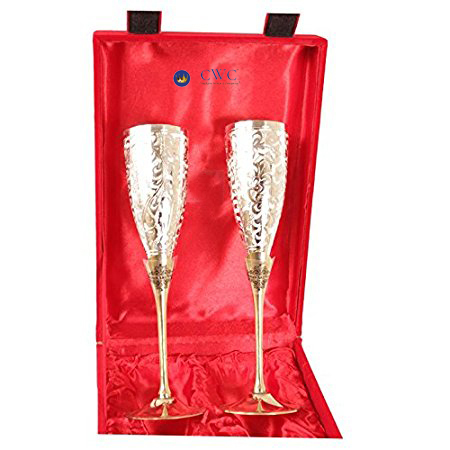 Handmade Engraved Silver Plated Brass Wine Glass Set