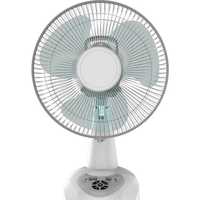 Solar Table Fan - Virgin Plastic, 30x30x40 Cm, White | Features: Battery Backup, Led Lights, Mobile Charging, Oscillating, Portable, Solar Powered, Timer Function