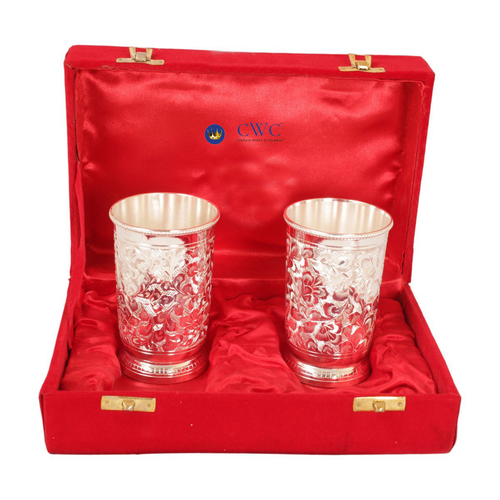 Set Of 2 Handmade Silver Plated Designer Glass Tumbler,200Ml