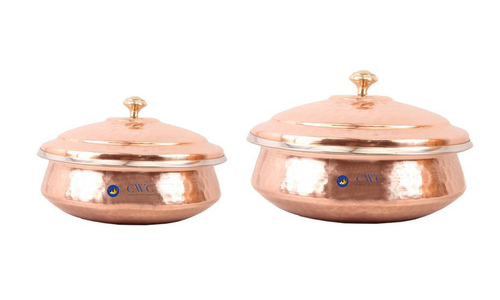 Set Of 2 Steel Copper Handi Bowl With Lid