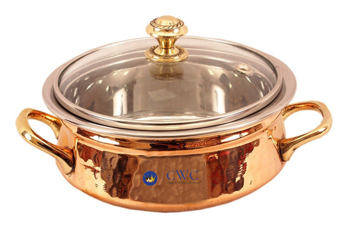 Steel Copper Handi Bowl With Glass Lid, 500 Ml