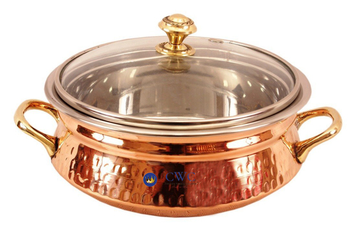 Steel Copper Handi Bowl With Glass Lid, 600 Ml