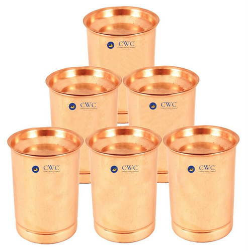 Set Of 6 Copper Glass Tumbler Cup With Lid, 300 Ml